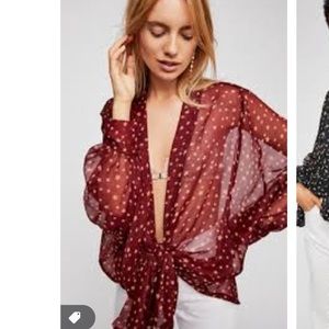 Free people star gaze tie front kimono blouse